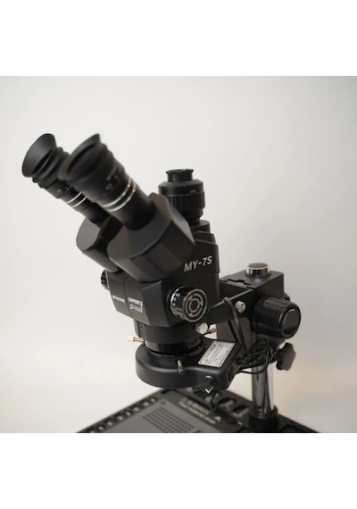 Myscope Td-7s Kamera Yuvalı Profesyonel Trioküler Siyah Kafa Tamir Mikroskobu Siyah Çalışma Tablası My-7s