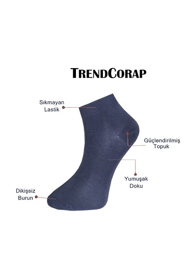 Trendcorap Premium 8'li Dikişsiz Bambu Erkek Spor Bilek Patik Çorap Siyah
