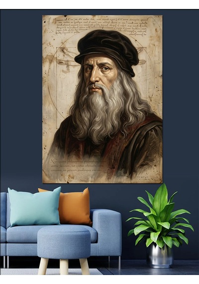 Leonardo Da Vinci Sanatsal Portre Çizimi Dekoratif Kanvas - Mdf Ahşap Tablo
