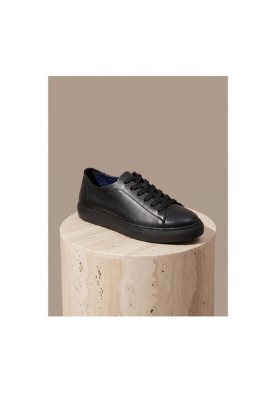 Bafaş Ayakkabı 035044 Siyah Hakiki Dana Derisi Bağcıklı Erkek Sneaker