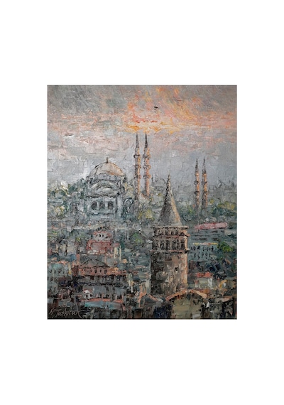 Gri Silüetler, Galata Kulesi Ve Turuncu Gökyüzü