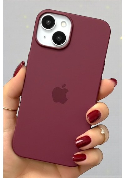 Iphone 13-14 Uyumlu Kılıf Logolu Lansman Soft Yumuşak Içi Kadife Silikon Kapak Bordo