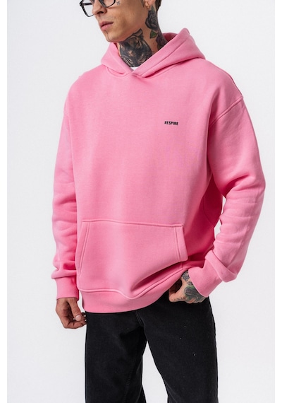 Erkek Respire Yazı Detaylı Kapüşonlu Basic Oversize Hoodie Pembe