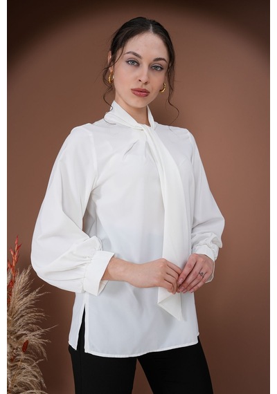 Rima Elegance Bağlamalı Bluz Beyaz