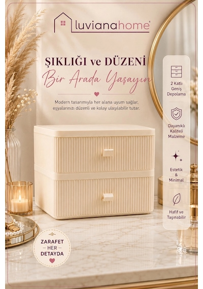 Çekmeceli Xl Makyaj Takı Kozmetik Parfüm Krem Serum Düzenleyici 2'li Organizer Çok Renkli