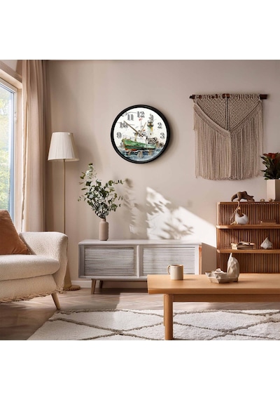 Deniz Feneri Ve Balıkçı Teknesi Temalı Dekoratif Duvar Saati 28 Cm Sessiz Mekanizma Çok Renkli 51463460