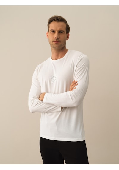 Xint Kırık Beyaz Modal Dokulu Slim Fit Uzun Kollu Tişört 502046