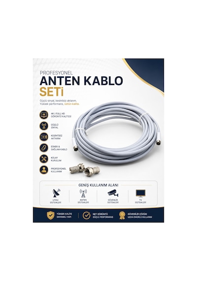 2 Metre 4k Full Hd Koaksiyel Tv Uydu Anten Kablosu Seti - Güçlü Sinyal Aktarımlı Dayanıklı Televizyon Kablosu - Lnb Alıcı Uyumlu Yüksek Kalite Beyaz