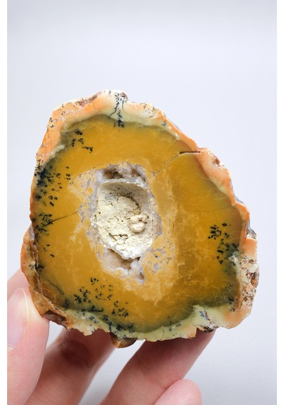 Sarı Merlinit Jeot Hardal Ve Zeytin Dendritik Opal İle Orta Kısmında Druzy Boşluk, 117g