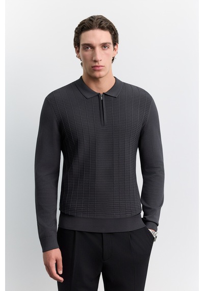 Avva Erkek Antrasit Polo Yaka Fermuarlı Rayon Karışımlı Regular Fit Kazak A62y5022