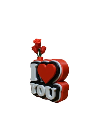I Love You Yazılı Güllü Dekoratif Figür - Sevgililer Günü Özel Hediyelik 3d Pla Masaüstü Obje 10,6x9,7 Cm
