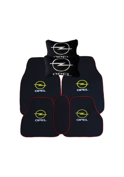 Opel Uyumlu Kırmızı Kenarlı Siyah Oto Halı Paspas Boyun Yastık