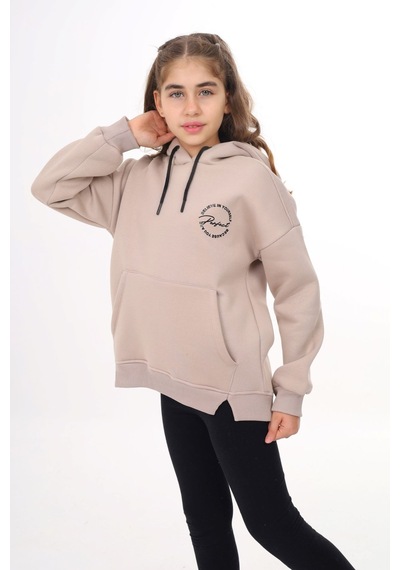 Toontoy Kız Çocuk Oversize Kapüşonlu Cepli Düşük Omuz Baskılı Yırtmaçlı Sweatshirt - 3 İplik Şardonlu Bej Toontoy Kız Çocuk Oversize Kapüşonlu Cepli Düşük Omuz Baskılı Yırtmaçlı Sweatshirt - 3 İplik Şardonlu Bej