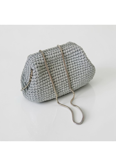 Metalik Gümüş El Örgüsü Kadın Clutch Çanta Şık Davet Ve Gece Çantası