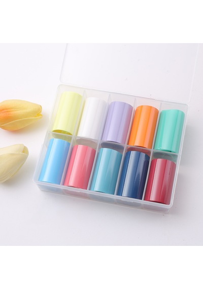 10lu Tırnak Süsleme Folyosu Pastel Düz Renkler Nail Art Transfer Folyo Wnf-229