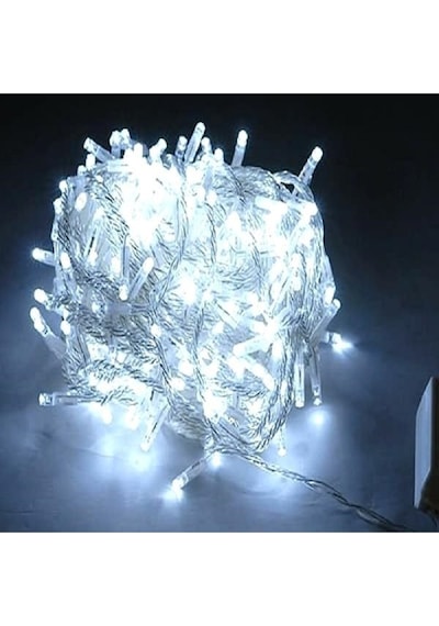 Yılbaşı Dekor Işıkları 10 Metre 100 Led Beyaz Led Işık Beyaz İp Led Işık Modlu 220 Volt Fişli Model Gün Işığı