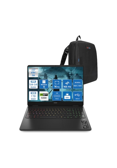 HP Omen 16-AM0018NT BQ1Z1EAH50 Ultra 7-255H 128 GB 1 TB SSD 8 GB RTX5060 16" W11H Dizüstü Bilgisayar + Zetta Çanta