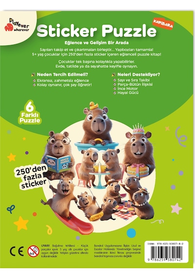 Playever Sticker Puzzle - Kapibara, Çıkartmalı Yapboz Etkinlik Kitabı