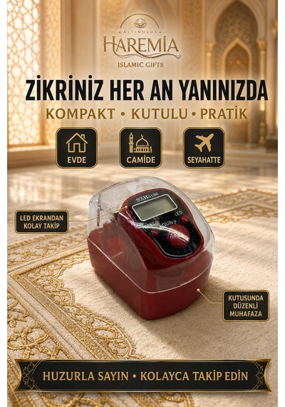 Özel Kutulu Ledli Zikirmatik Dijital Sayaç Mevlid Kandil Hediyesi Kırmızı Siyah