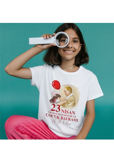 Alpşan Ticaret 23 Nisan Bayram Baskılı Çocuk Tshirt 46 Beyaz