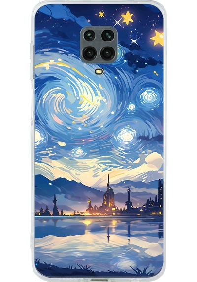 Redmi Note 9 Pro-9s Uyumlu Yıldızlı Gökyüzü Ve Şehir Silüeti Baskılı Silikon Kılıf Renkli