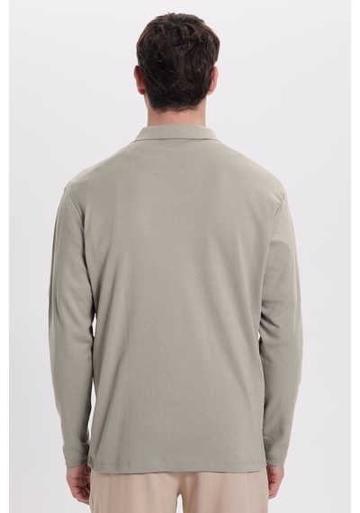 Tudors Erkek Relax Fit Rahat Kesim %100 Pamuk Yarım Fermuarlı Polo Yaka İnterlok Gri Sweatshirt-42174 Gri