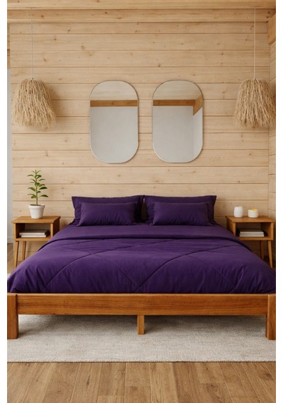 Soft Masif Ahşap Karyola Ve 2 Adet Komodin Ceviz 90x190