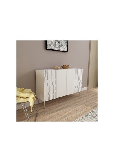 Alben 120 Cm Konsol, Tv Ünitesi, Çok Amaçlı Dolap Beyaz-gümüş Beyaz-gümüş