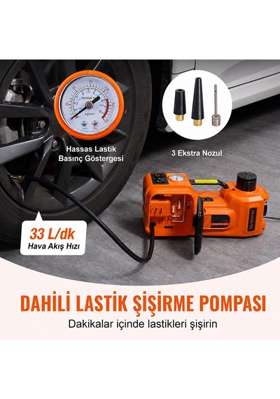 Ezere Powerlift Pro 5 Ton Çok Fonksiyonlu Elektrikli Hidrolik Kriko Lift Kaldırma / Kompresör / Bijon Sökme / Led Işık