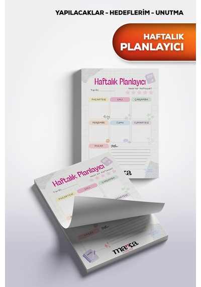 Haftalık Planlayıcı Yapılacaklar, Hedeflerim, Unutma, Notlar, Günün Nasıl Geçti 1 Adet Fiyatıdır Beyaz