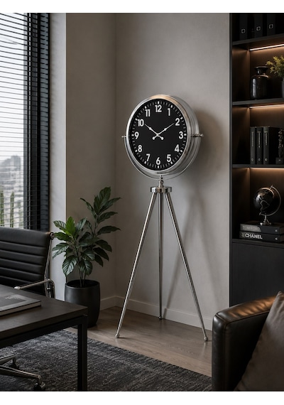 Büro Ev Ofis Dekoru İçin 150x45cm Krom Metal Regal Sılver Duvar Saati Diğer