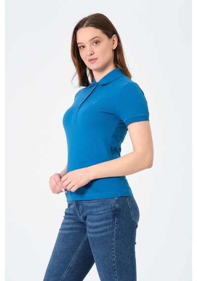 Msw Kadın Kısa Kollu Regular Fit Polo Yaka T-shirt Indigo