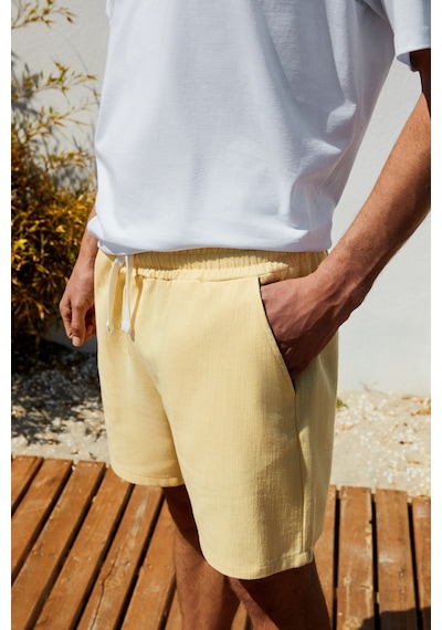 Grimelange LEYTON Erkek Relaxed Fit Çift Cepli Beli Lastikli Keten Karışımlı Dokuma Sarı Şort & Bermuda Grimelange LEYTON Erkek Relaxed Fit Çift Cepli Beli Lastikli Keten Karışımlı Dokuma Sarı Şort & Bermuda
