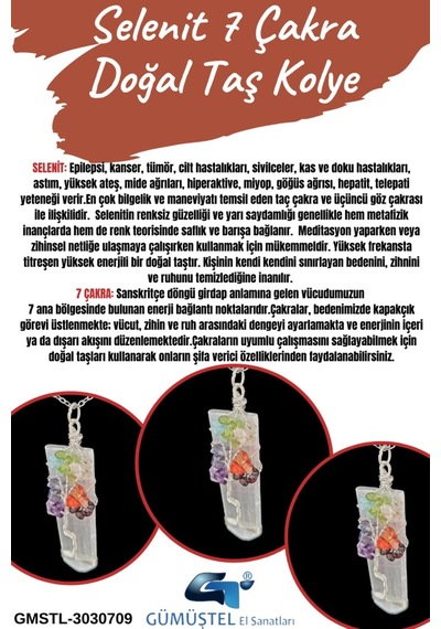 Sertifikalı Selenit & 7 Çakra Doğal Taş Kolye Özel Tasarım Aaa Kalite Çok REnkli