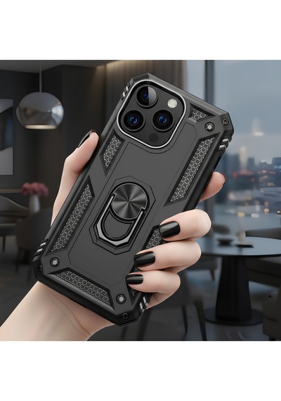 Apple İphone 16 Pro Max Uyumlu Tank Korumalı Yüzüklü Standlı Kılıf
