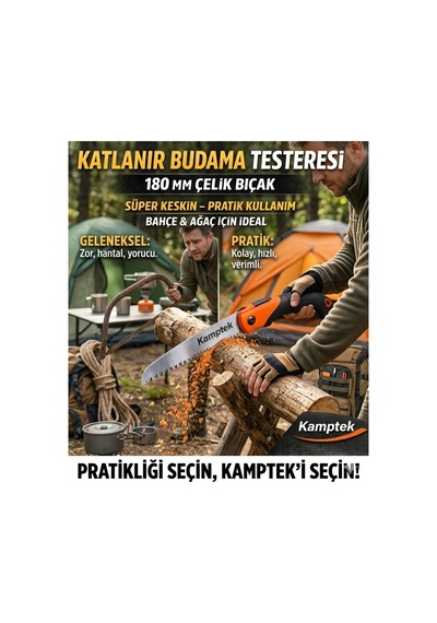 Kamptek Çelik Bıçaklı Katlanabilir Bahçe Ve Kamp Testeresi Süper Keskin