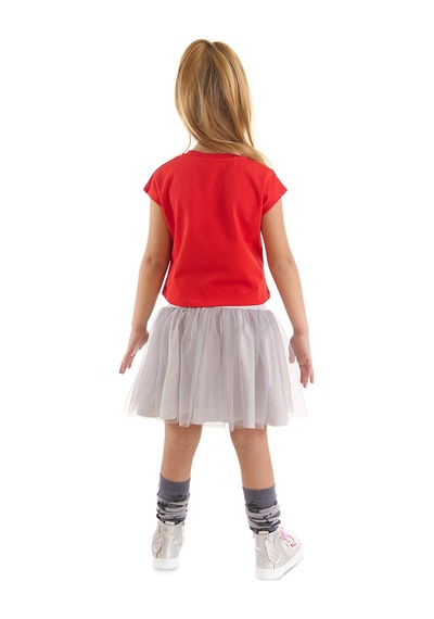 Denokids Mushi Kanka Kediler Kız Çocuk T-shirt Tüllü Tütü Etek Takım Çok Renkli