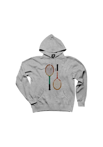 Tennis Rackets Colored Gri Kapşonlu Sweatshirt Hoodie Gri