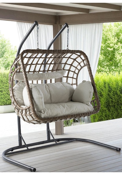 Salyan Elma Dilimi Tasarım Rattan İki Kişilik Bahçe & Balkon Salıncağı Minderli, Dayanıklı Metal Gövde Kahverengi Salyan Elma Dilimi Tasarım Rattan İki Kişilik Bahçe & Balkon Salıncağı Minderli, Dayanıklı Metal Gövde Kahverengi