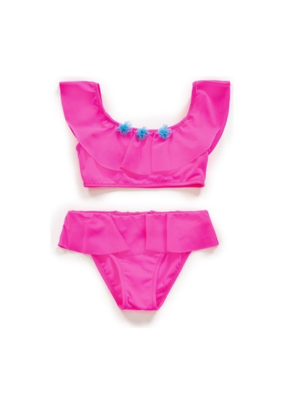 Endeep Kız Çocuk Volanlı Aksesuarlı Pembe Bikini Takımı-pembe Pembe