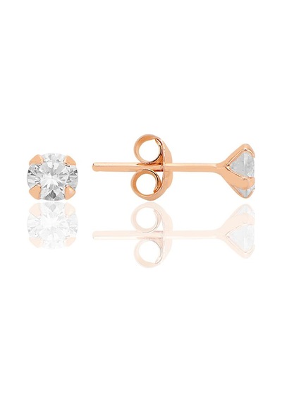 Gümüş Zirkon Taşlı,rose Yuvarlak Kesim 4 Mm Tektaş Küpe Barcode Rose