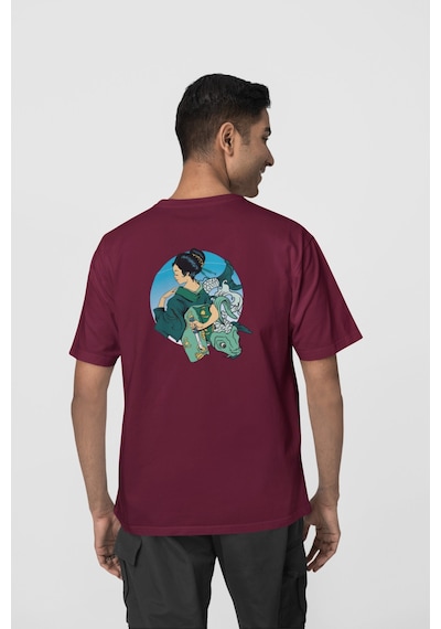 Geyşa Koi Ön-arka Baskılı %100 Pamuk Beyaz Kadın/erkek Unisex Rahat Kalıp Oversize T-shirt Bordo Geyşa Koi Ön-arka Baskılı %100 Pamuk Beyaz Kadın/erkek Unisex Rahat Kalıp Oversize T-shirt Bordo