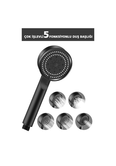 Yüksek Basınçlı Ultra Lüx Siyah Ayarlanabilir Fonksiyonlu Düz Spa El Duş Başlığı Siyah Plastik Diğer