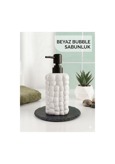 Dekoratif Seramik Bubble Sabunluk -400ml- 17x7x7 Cm Beyaz