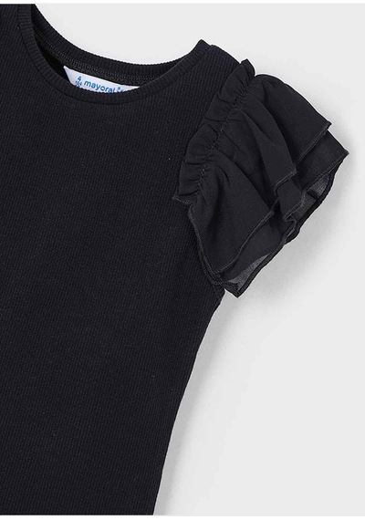 Mayoral Yazlık Kız Çocuk Omuz Tüllü T-shirt - Siyah