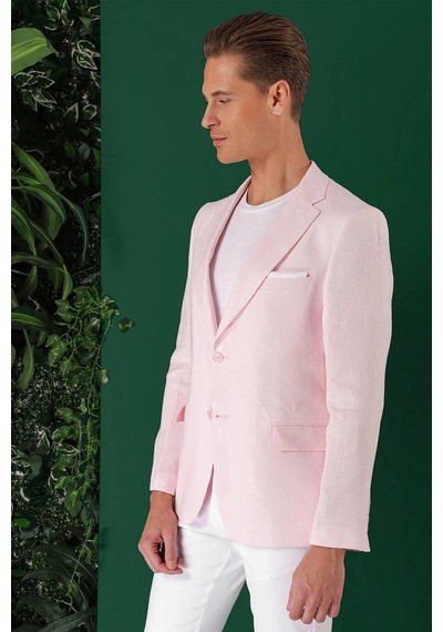 Efor Comfort Fit Çift Yırtmaç %100 Keten Casual Pembe Ceket C 668 Pembe