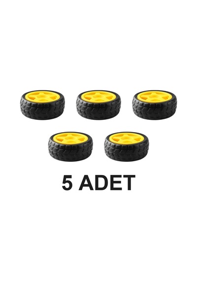 5 Adet Tt Tekerlek Tt Motor Uyumlu Robot Tekerleği 6.8cm Sarı Jant Lastik Teker Arduino Robot Araba Kiti