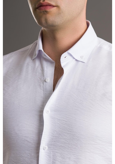 Modtime Slimfit Gofre Kumaş Yaka Düğmeli Uzun Kol Erkek 001