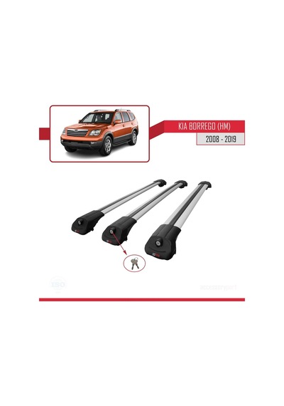 Kia Borrego Hm 2008-2019 Arası İle Uyumlu Ace-1 Ara Atkı Tavan Barı Gri 3 Adet Bar