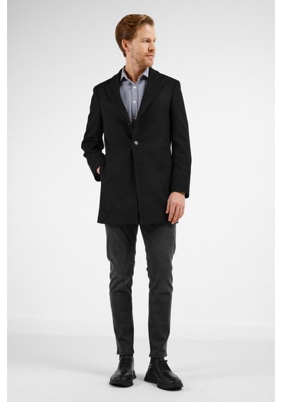 İmza Siyah Mono Yaka Esnek Slim Fit Classic Kaşe Palto 1005255101 Siyah